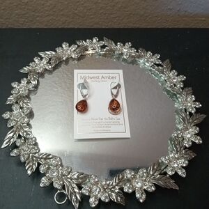 EXQUISITE Genuine Baltic Amber Sterling Silver Leverback Earings